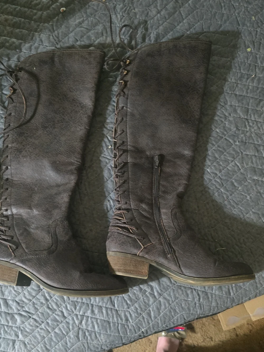 Kensie Over-the-Knee Lace-Up Side-Zip Boots in Dark Brown